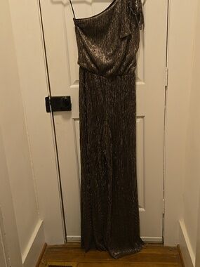 1. State One-Shoulder Metallic Bronze Jumpsuit Lined Size S